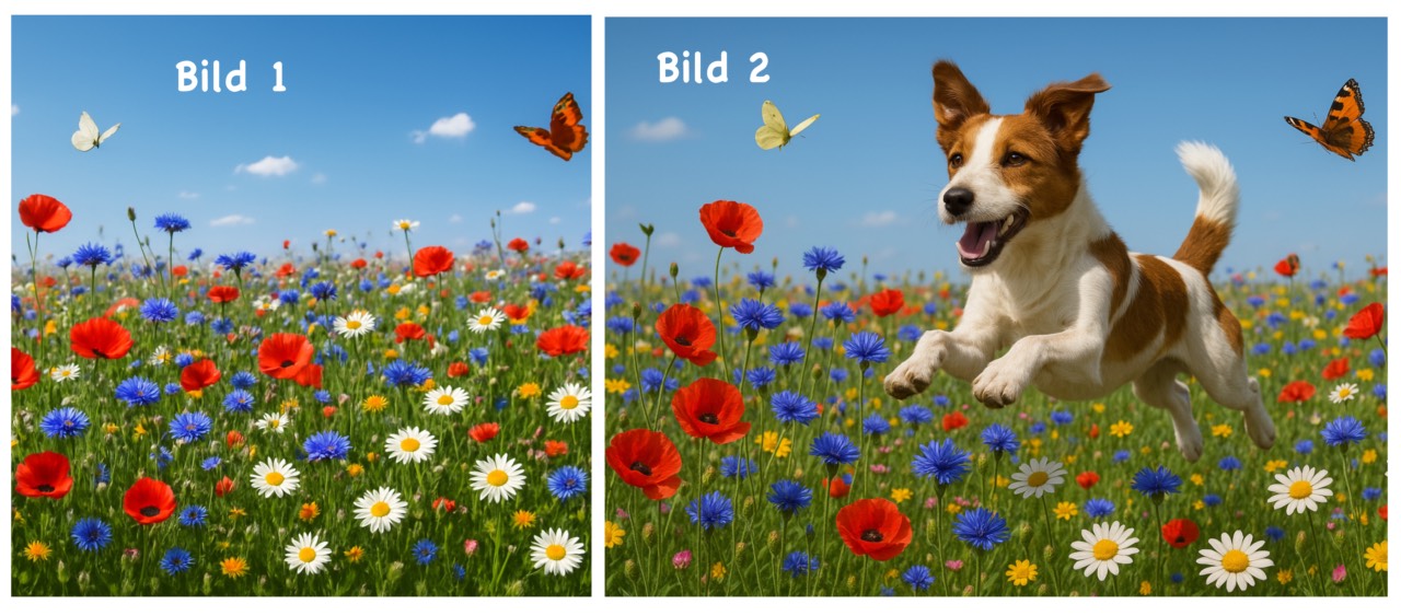 ChatGPT KI-Bild Hund und Blumenwiese