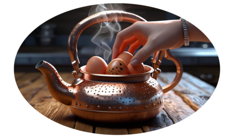 Teekocher mit Eiern befüllt