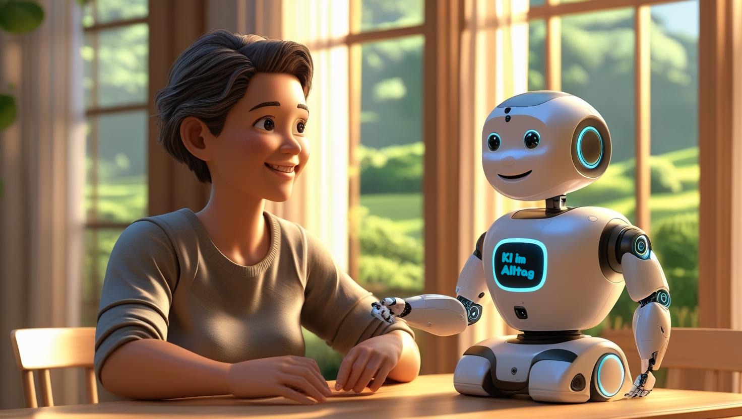 Mensch spricht mit Roboter