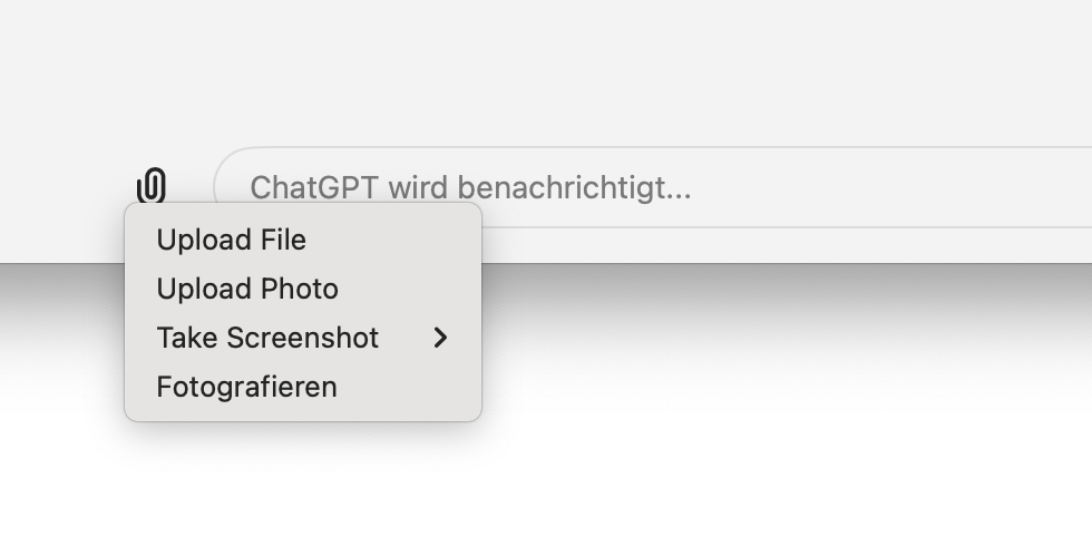 Screenshot ChatGPT Desktop-App Optionen