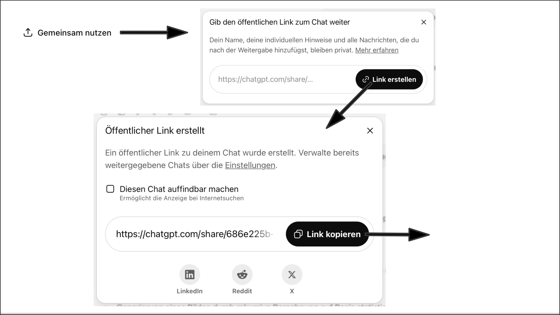 Screenshot ChatGPT - Inhalt teilen