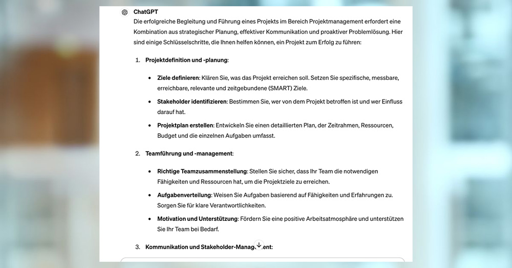 Screenshot ChatGPT Projektmanagement