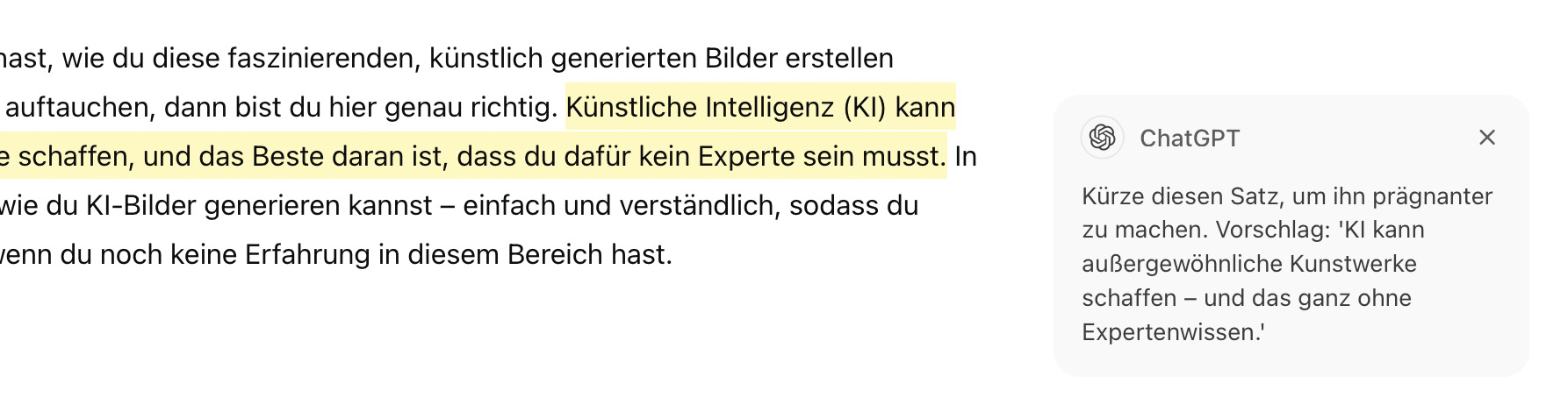 Screenshot: ChatGPT Canvas Textkorrektur