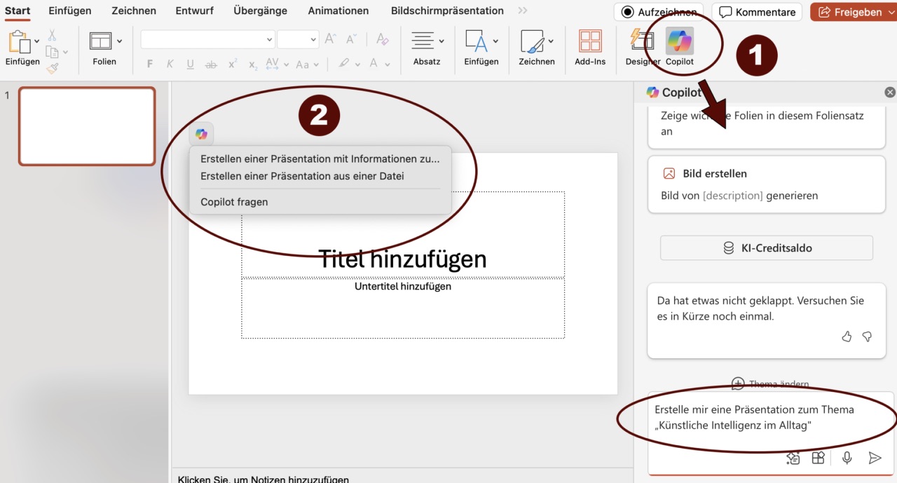 PowerPoint mit Copilot erstellen (Screenshot)