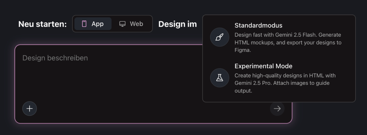 Screenshot Google Stitch Prompt