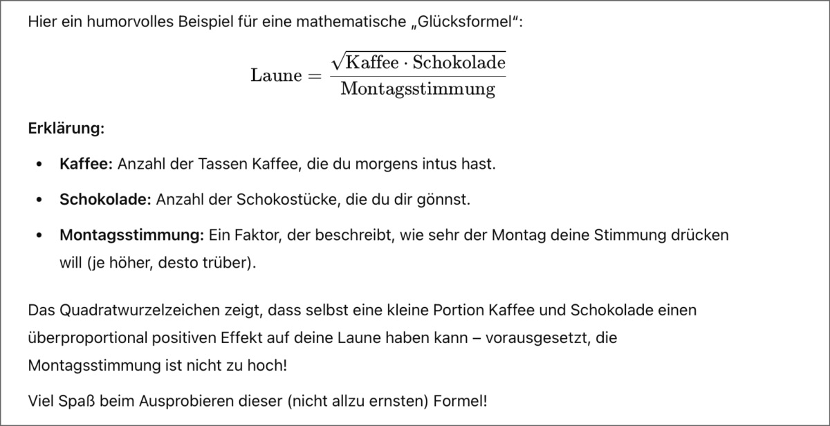 Screenshot - Antwort ChatGPT - Glücksformel