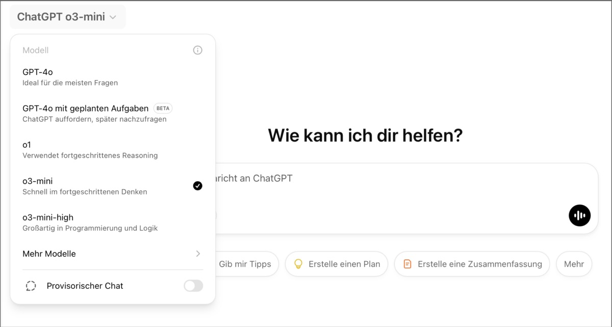 Screenshot - GPT-o3 Auwahl