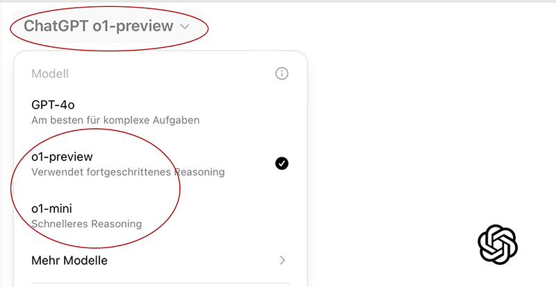Auswahl Modell GPT-o1
