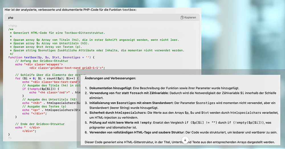 Screenshot: Dokumentierter Programmcode ChatGPT