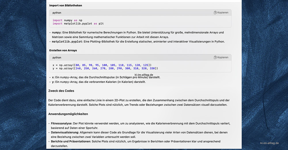 Screenshot: Programmcode ChatGPT Erläuterungen