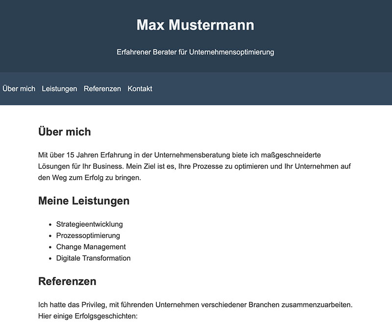 Screenshot Beispiel-Website